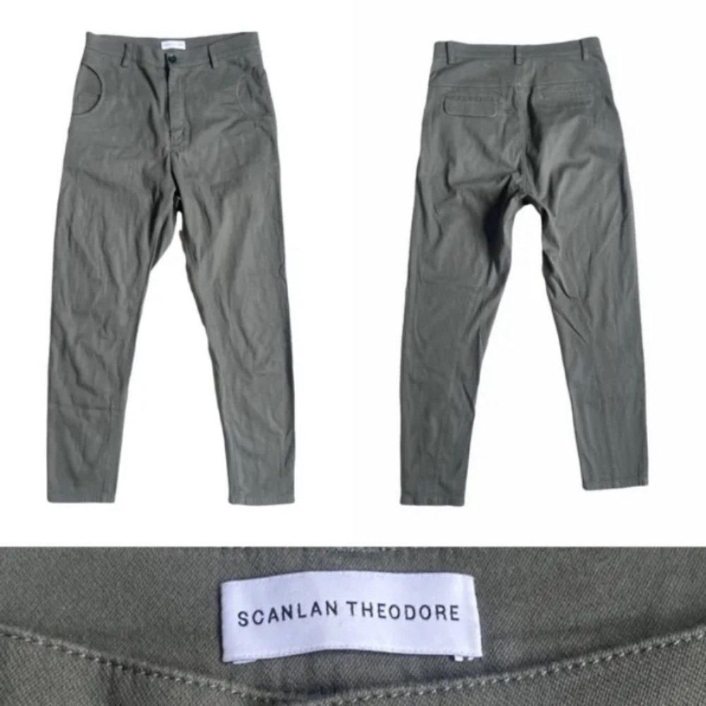SCANLAN THEODORE Boyfriend Drop Crotch Low Rise Pants Women’s size 4 in Olive